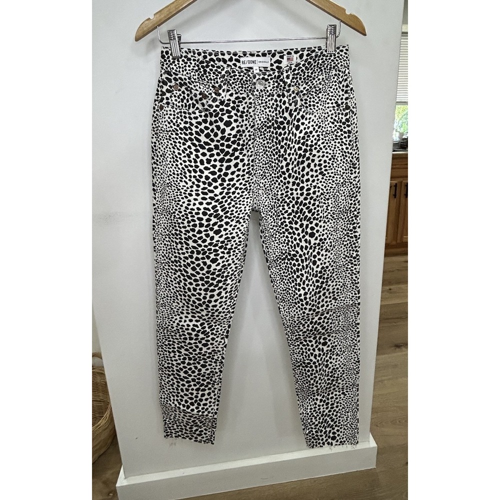 Re/Done Jeans Womens 27 Rise Ankle Crop Denim animal Print‎ , White/black Color